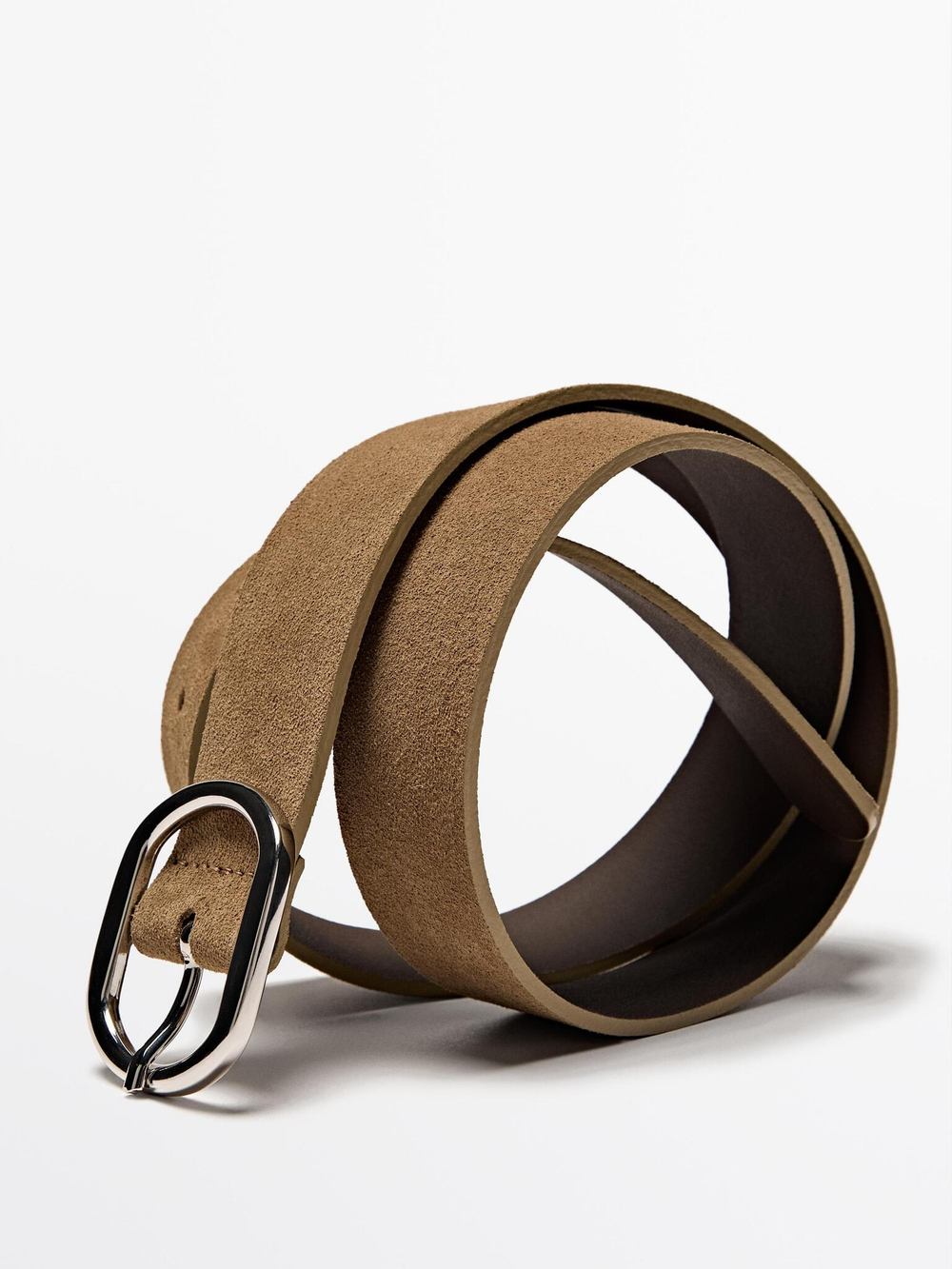 Massimo Dutti Замшевый ремень с овальной пряжкой, песочный