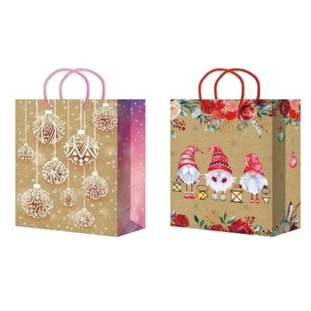 Новогодние пакеты "Новогоднее счастье" 22х31+10см крафт Микс (10/50шт)