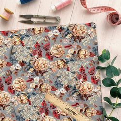 Ткань шифон цветы золотистые с красноватым