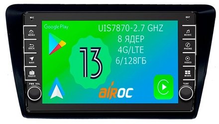 Магнитола для Skoda Rapid 2012-2020 - Airoc AB-3207 (кнопки и крутилки), Android 13, TS20, 6/128Гб, SIM-слот, CarPlay