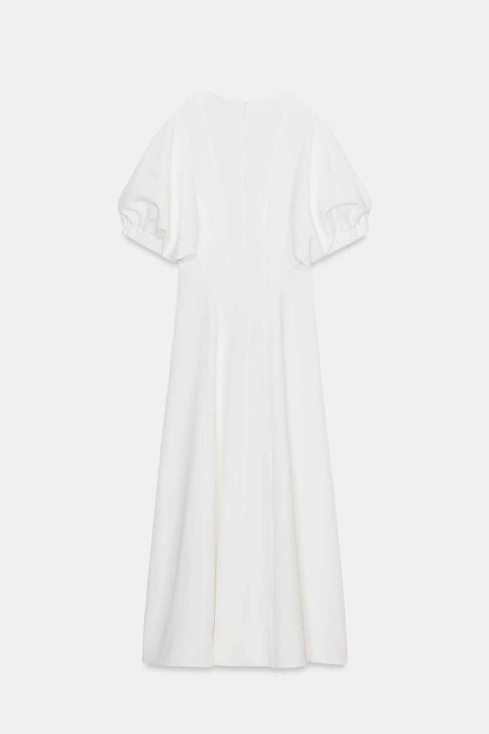 ZARA ПЛАТЬЕ МИДИ С ОБЪЕМНЫМИ РУКАВАМИ, ЖЕЛТОВАТО-БЕЛЫЙ