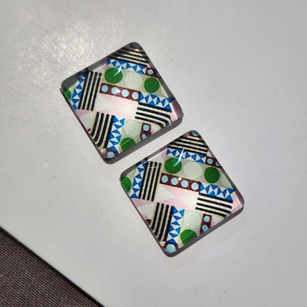 Принт, 12мм, квадрат, стеклянный кабошон