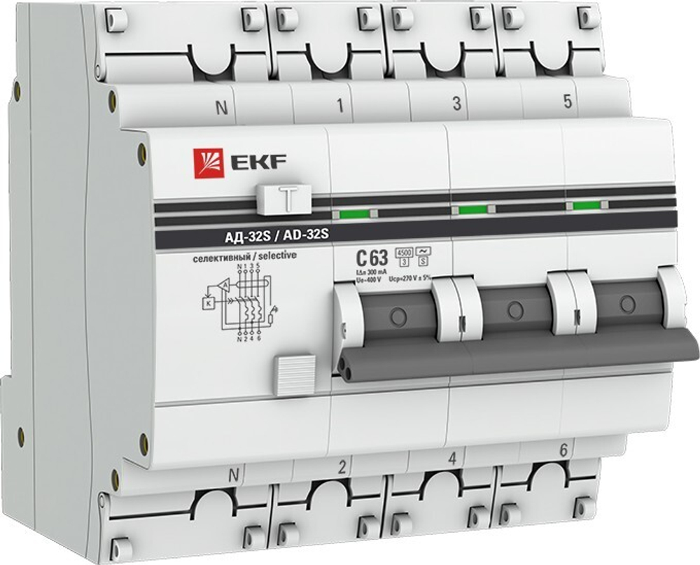 Автомат дифференциальный EKF DA32-63-300S-4P-pro