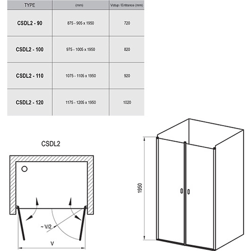 Душевая дверь Ravak Chrome CSDL2-120 0QVGC10LZ1 профиль Белый стекло Transparent