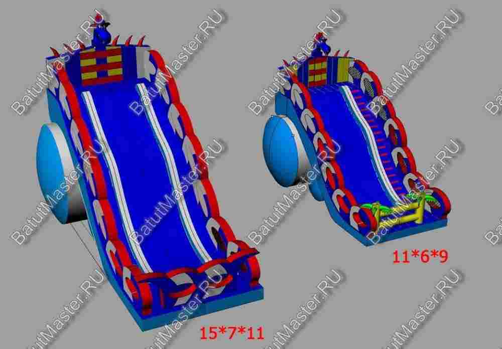 Коммерческий надувной батут-горка "Дракон" 11*6*8,5 м
