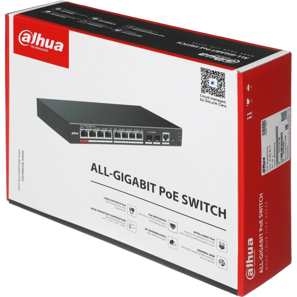 Коммутатор Dahua DH-S4210-8GT-110 (L2) 10x1Гбит/с 2SFP 8PoE 110W управляемый