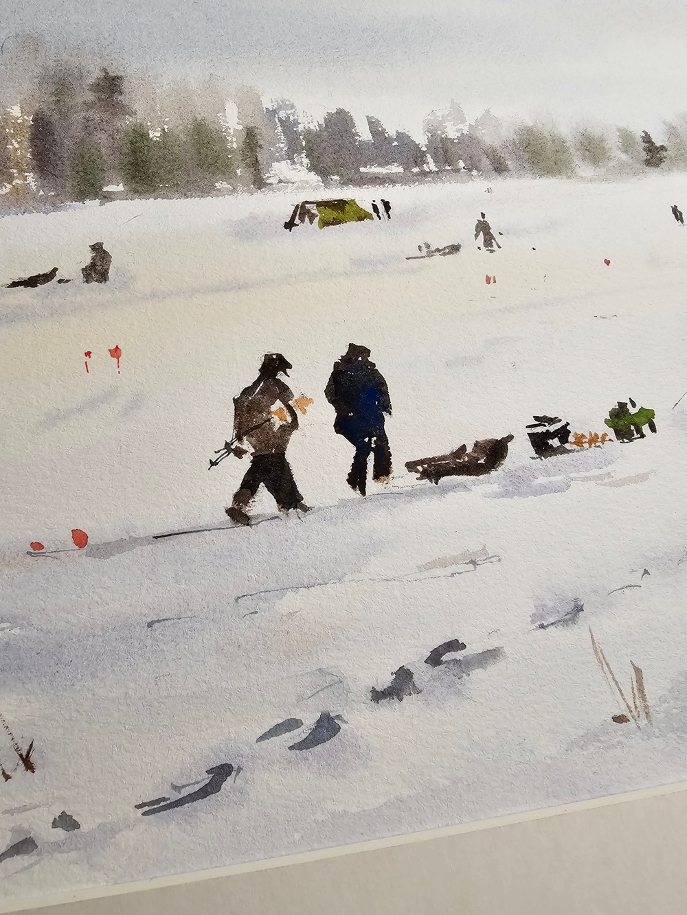 Картина авторская акварельная в паспарту 30х40 см на стену для интерьера "Рыбаки на Можайском..."