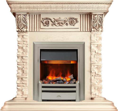 Каминокомплект Luxemburg (каменный) - Сланец/Cлоновая кость с патиной с очагом Chesford