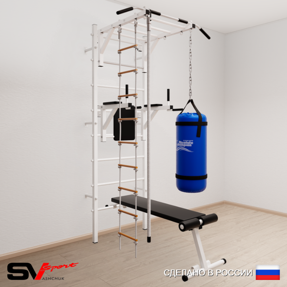 Шведская стенка Sv Sport усиленная 6552 (Турник рукоход/Брусья/Скамья/Канат/Лестница/Цепь/Мешок 22кг)