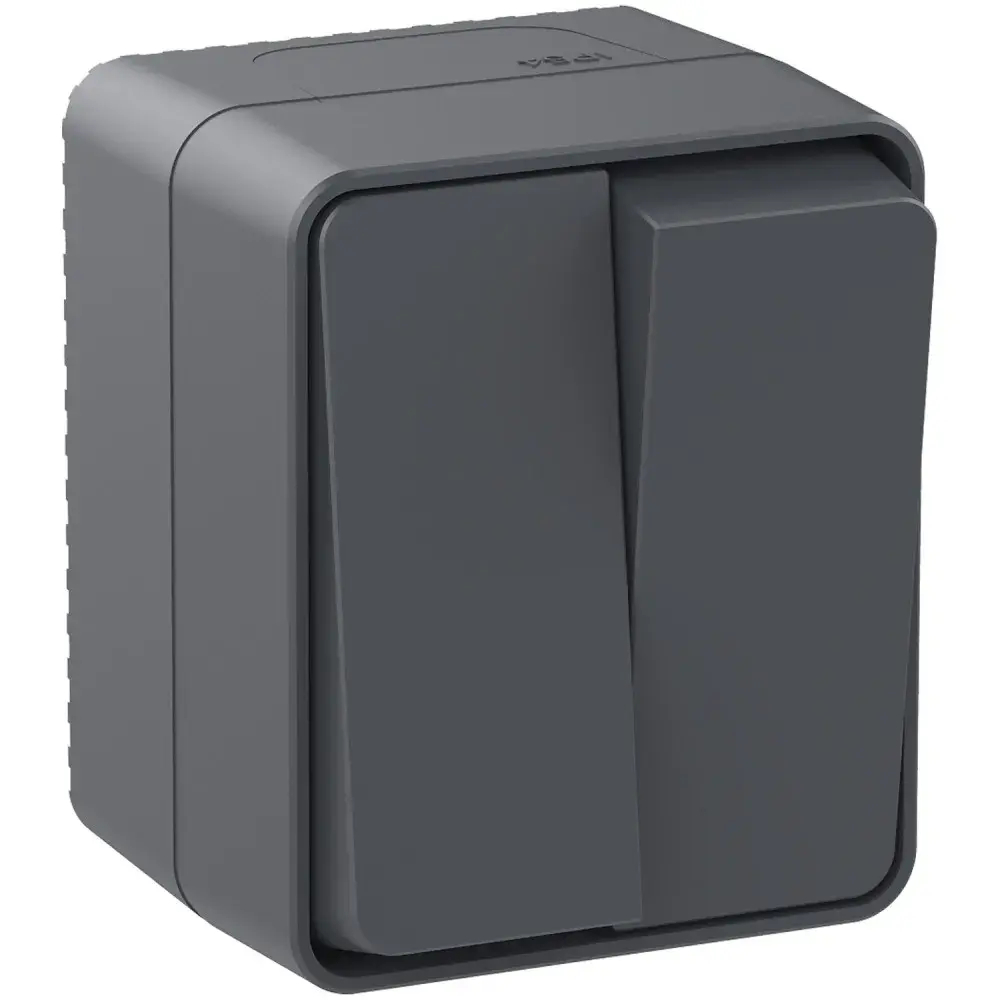 ATLASDESIGN PROFI IP54 О/У 2-клавишный ВЫКЛЮЧАТЕЛЬ, сх.5, 10АХ, АНТРАЦИТ