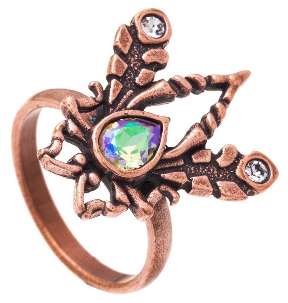 Кольцо из ювелирного сплава с кристаллом Сваровски. Покрытие медь. Размер 17.