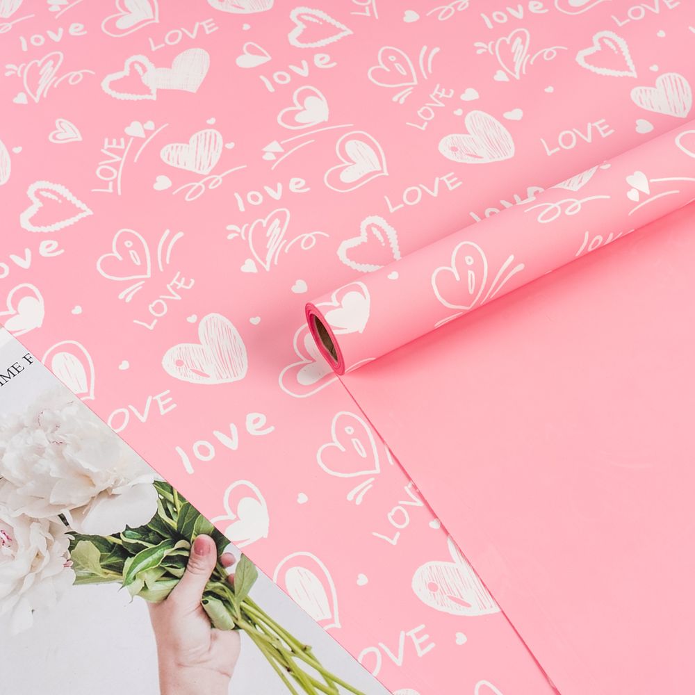 Пленка матовая &quot;Сердечный вихрь&quot; Розовая 57см*10м