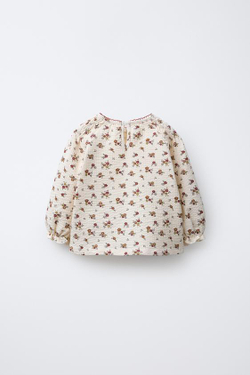 ZARA ЖАТАЯ ФУТБОЛКА В ЦВЕТОЧЕК, ЭКРЮ