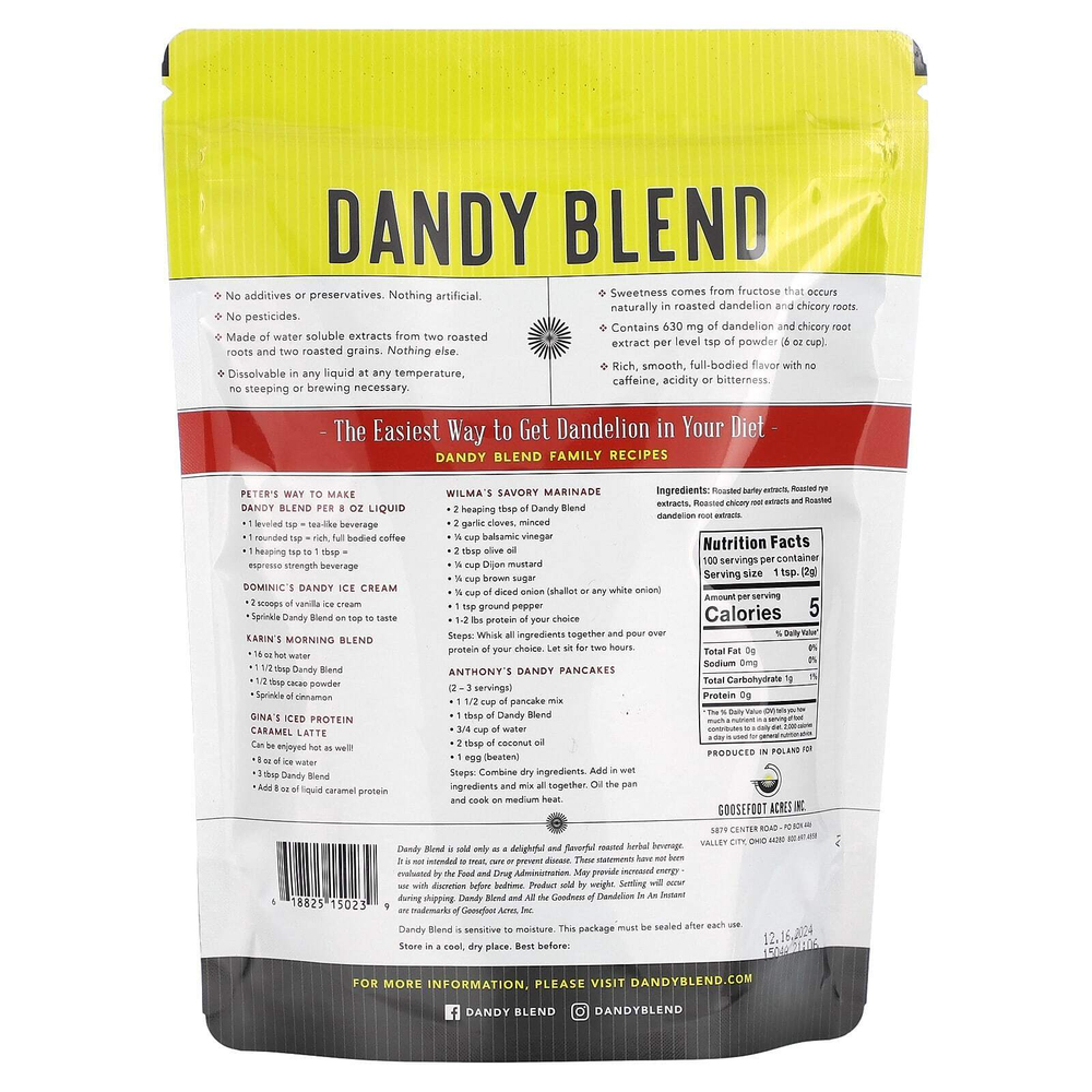 Dandy Blend, растворимый травяной напиток с одуванчиком, без кофеина, 200 г (7,05 унции)