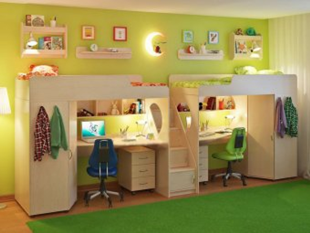 Детская стенка КарИВи Легенда 14 с полками 80х190  Дуб Молочный  Дуб Молочный