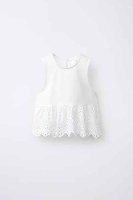ZARA ТОП С ВЫШИВКОЙ В ШВЕЙЦАРСКОМ СТИЛЕ, БЕЛЫЙ