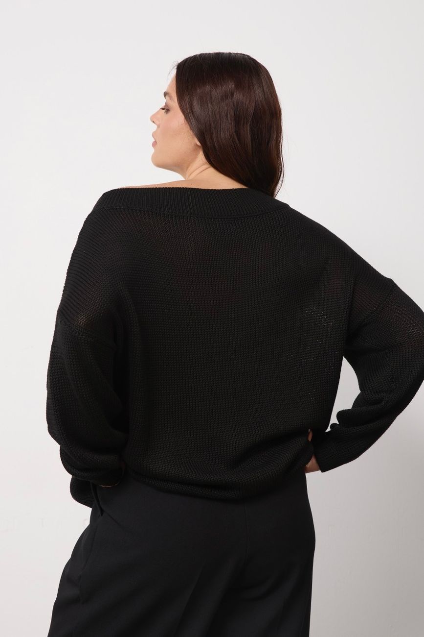 Джемпер вязаный на одно плечо, черный