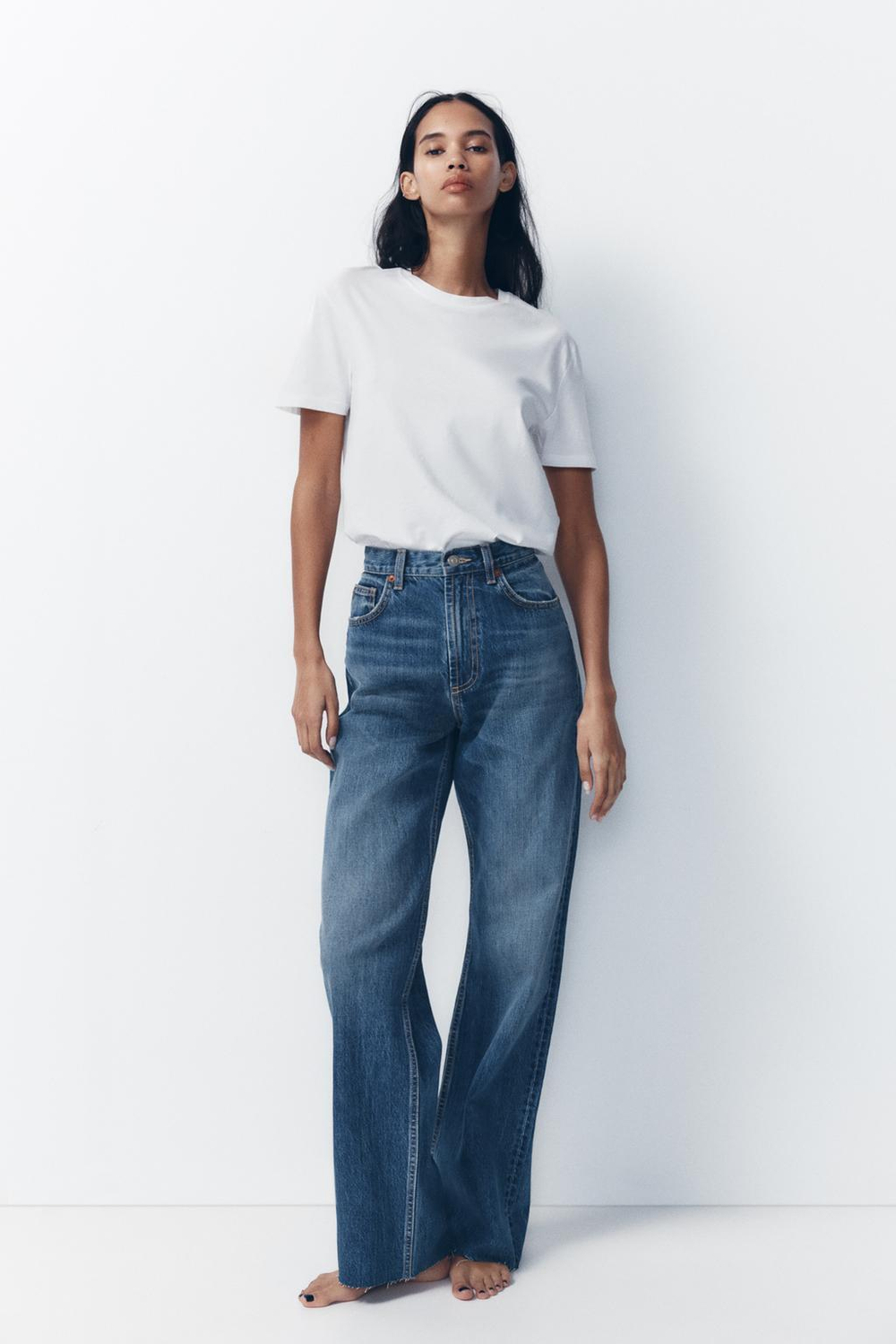 ZARA ДЖИНСЫ С ВЫСОКОЙ ПОСАДКОЙ TRF WIDE LEG, МОРСКОЙ СИНИЙ