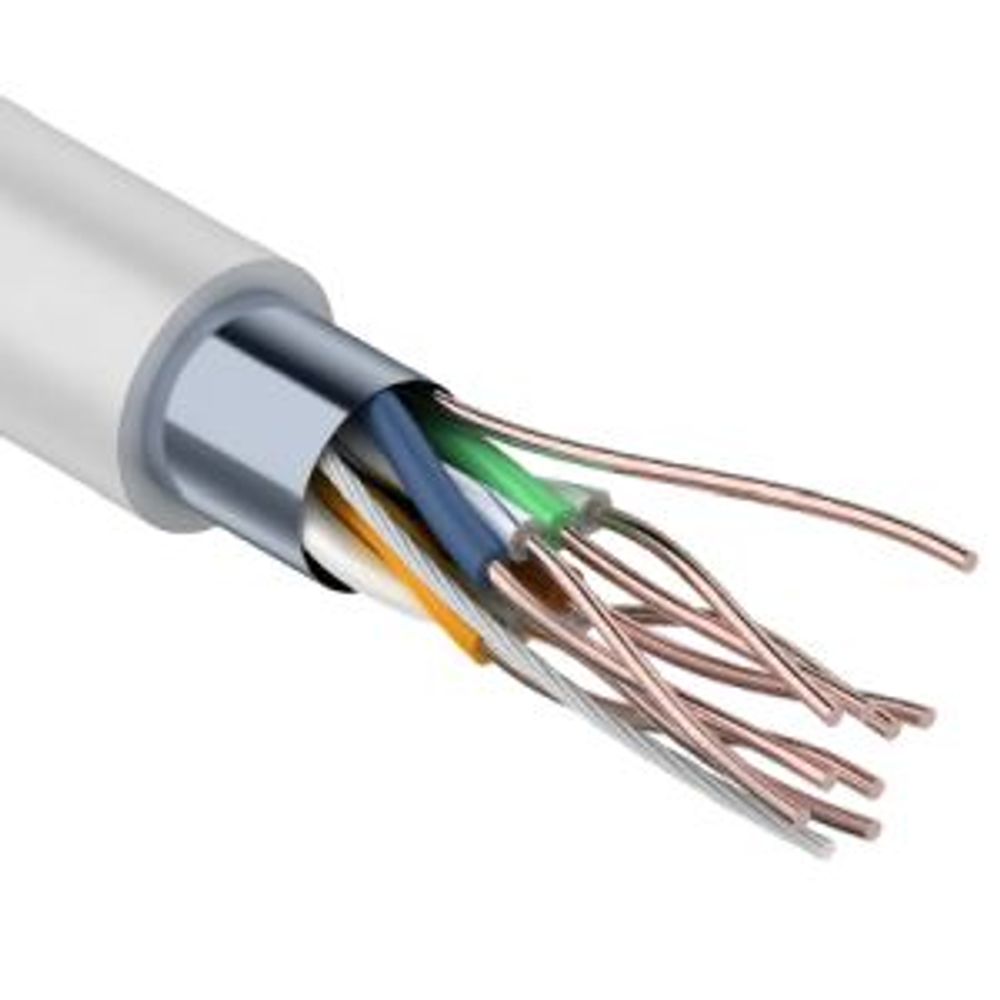 Кабель витая пара омедненный F/UTP, CCA, CAT 5e, PVC, 4PR, 24AWG, внутренний, однопроволочный, серый