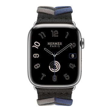 Apple Watch Hermès 45mm Silver Stainless Steel Case with Noir Bridon Single Tour