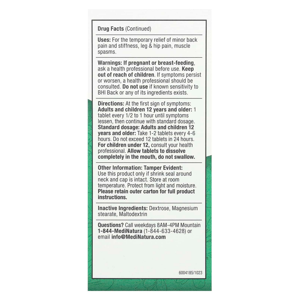 MediNatura, BHI, столы для облегчения боли в спине, 100 таблеток