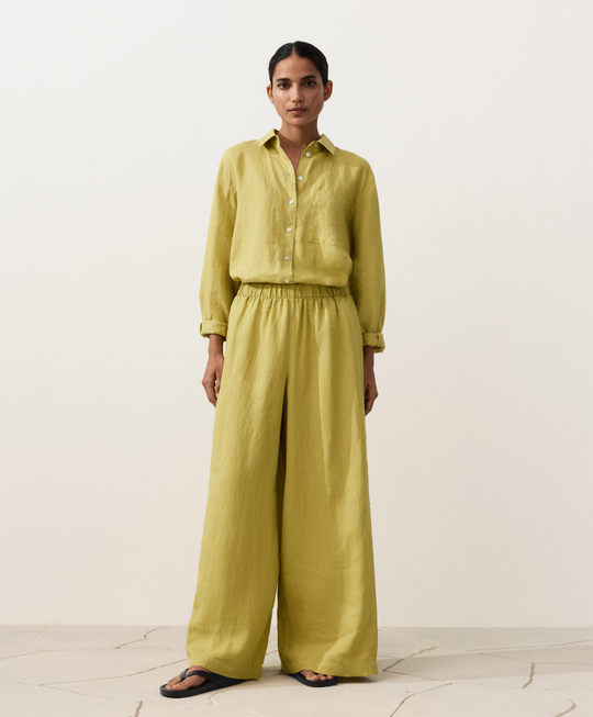 OYSHO Широкие брюки из 100% льна с боковой складкой, лаймовый