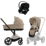 Коляска Cybex Priam IV Rosegold complete Aton S2 Moon Black Base One 4 в 1 Cozy Beige