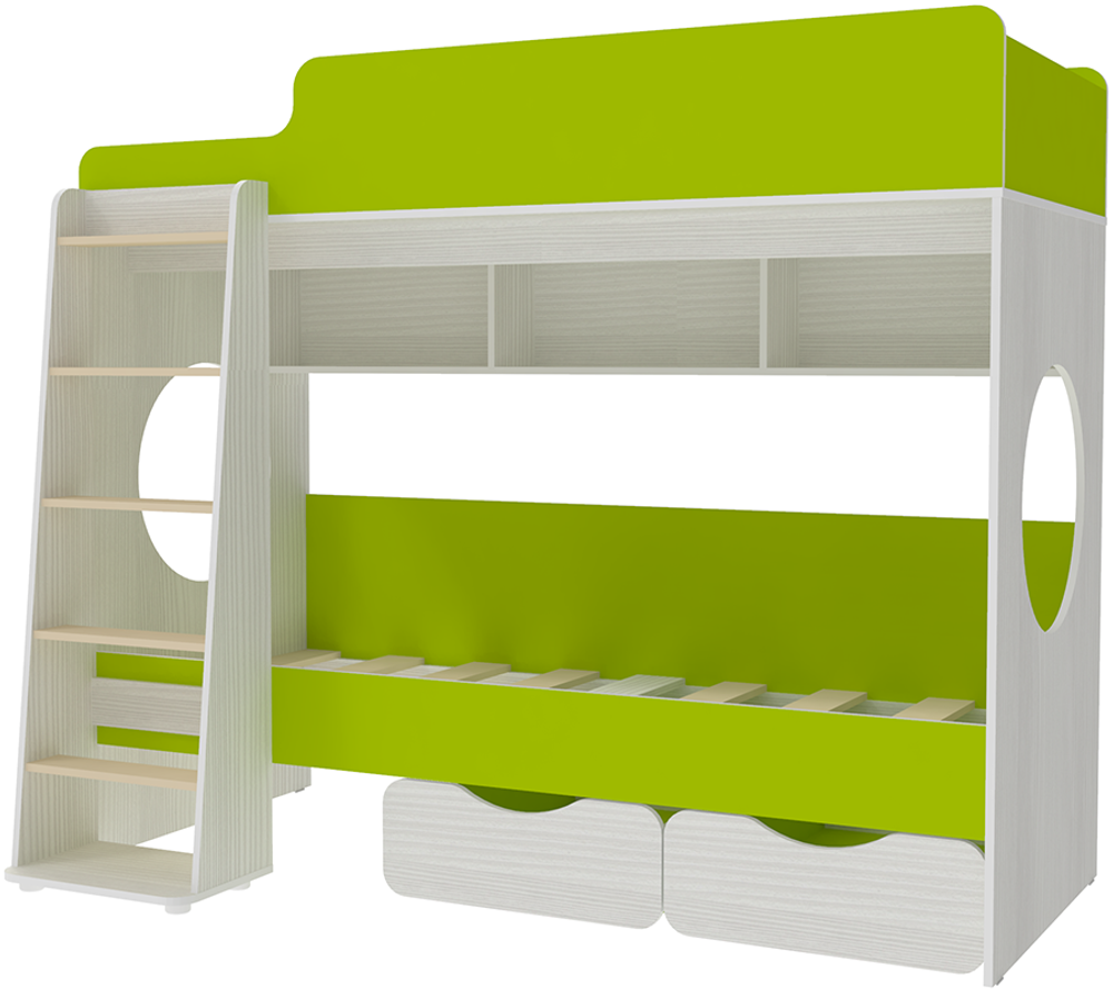 Двухъярусная кровать КарИВи Легенда 7.1 Белое Дерево Лайм