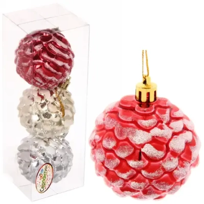 Ёлочные игрушки «Шишки нарядные» 6 см (набор 3 шт), микс