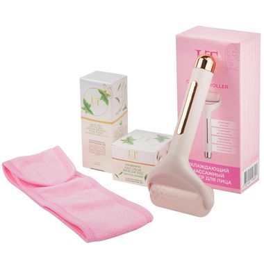 Набор Алоэ и Зеленый чай(роллер массажный.крем для лица.гель-алоэ для кожи вокруг глаз. повязка на голову(розовая).пакет комбинированный 30*30) La and Te beaute LT-MS2