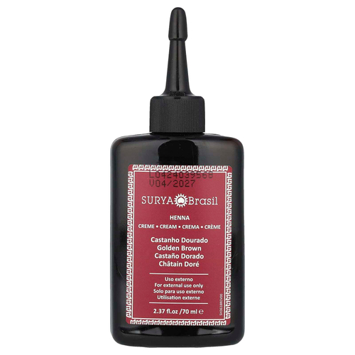 Surya Brasil, Henna Cream, веганская полуперманентная краска для скрытия седины и тоник для обесцвеченных волос, золотисто-коричневый, 70 мл (2,37 жидк. унц.)