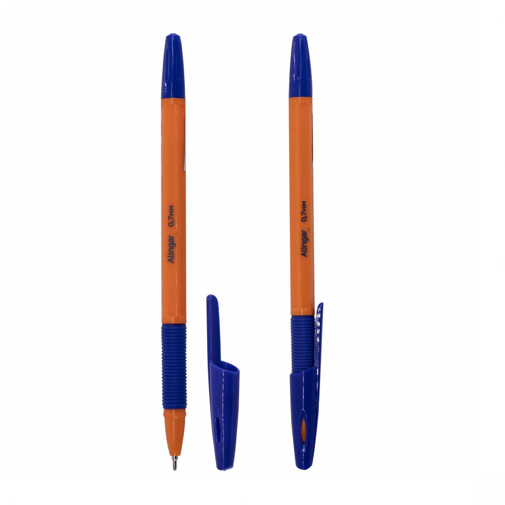 Ручка шариковая Alingar, 0,7 мм, синяя, на масляной основе, игольчатый наконечник, резин. грип, шестигранный, оранжевый, пластиковый корпус, карт. уп.