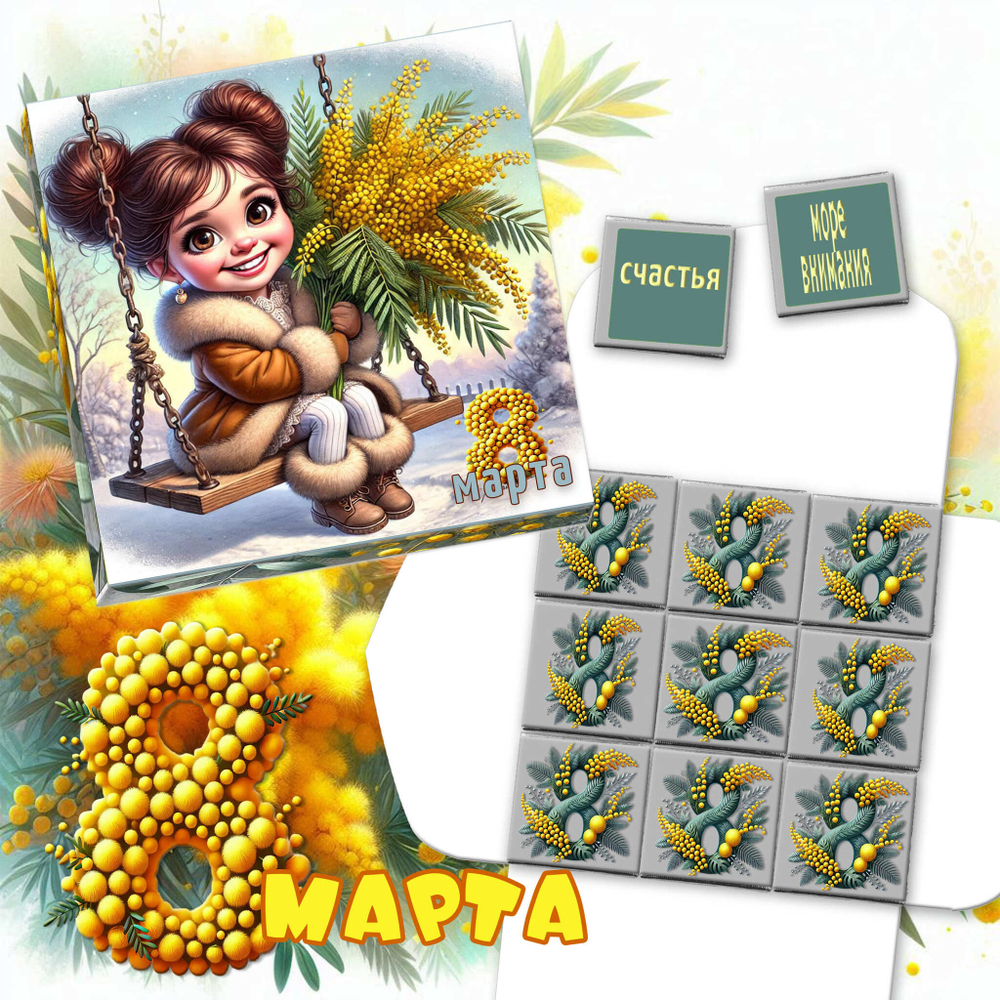 Шокобокс 8 марта, мини-плитка, 9шт