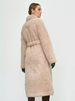 Шуба женская чебурашка тедди пальто из шерсти мериноса, бежевая, SilverFox