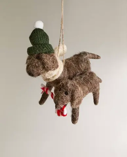 ZARA HOME ШЕРСТЯНОЕ УКРАШЕНИЕ ДЛЯ ЁЛКИ В ФОРМЕ СОБАЧКИ В ШЛЯПЕ