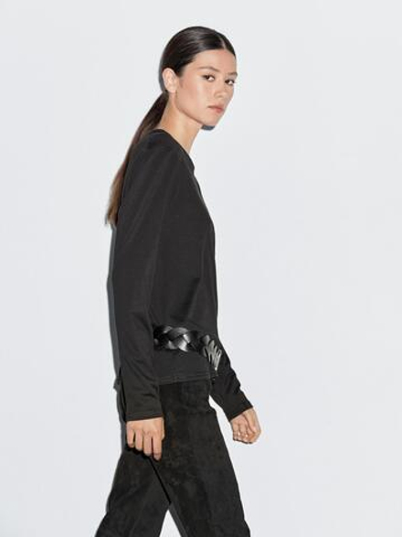 Massimo Dutti Футболка из 100% хлопка с длинным рукавом, черный