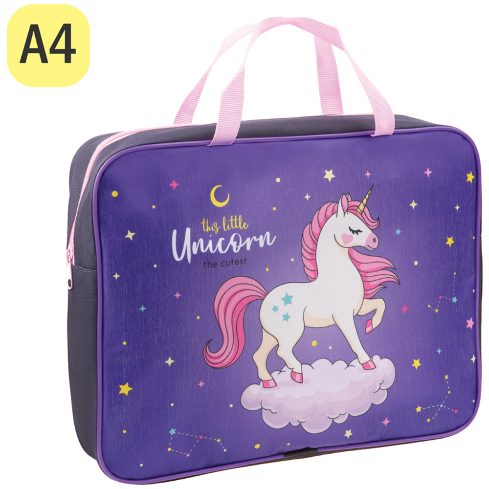 Папка с ручками А4 "Unicorn", полиэстер, на молнии, 70мм, ArtSpace