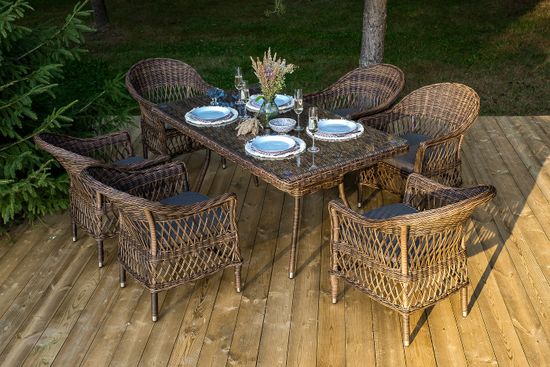 "Амароне" обеденная группа из искусственного ротанга на 6 персон, цвет коричневый