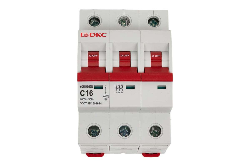 Автоматический выключатель модульный YON MD63N 3P 16A C 6kA DKC
