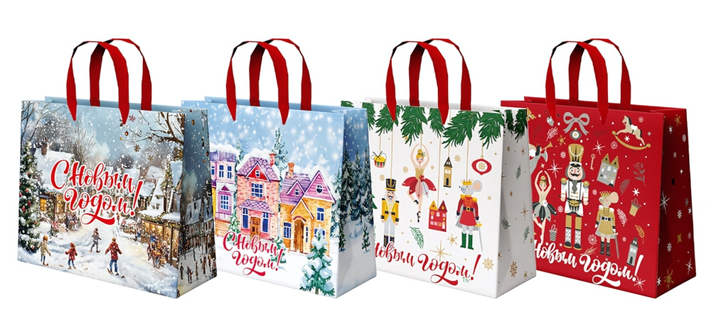 Пакет новогодний 26х13х32см. "Winter Wonderland" фольга, ассорти (Золотая сказка)