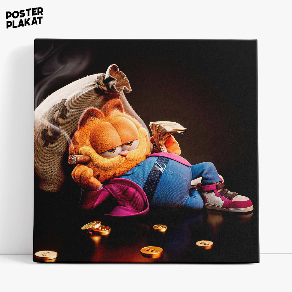 Картина для интерьера Гарфилд / Garfield на холсте, персонаж мультфильма, холст с печатью на подрамнике, на стену, Постер Плакат