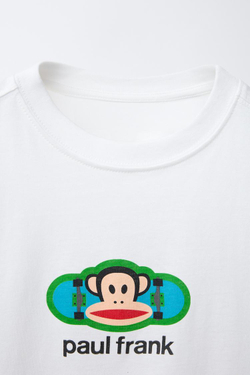 ZARA ФУТБОЛКА С ПРИНТОМ «СКЕЙТБОРД» PAUL FRANK ®, БЕЛЫЙ