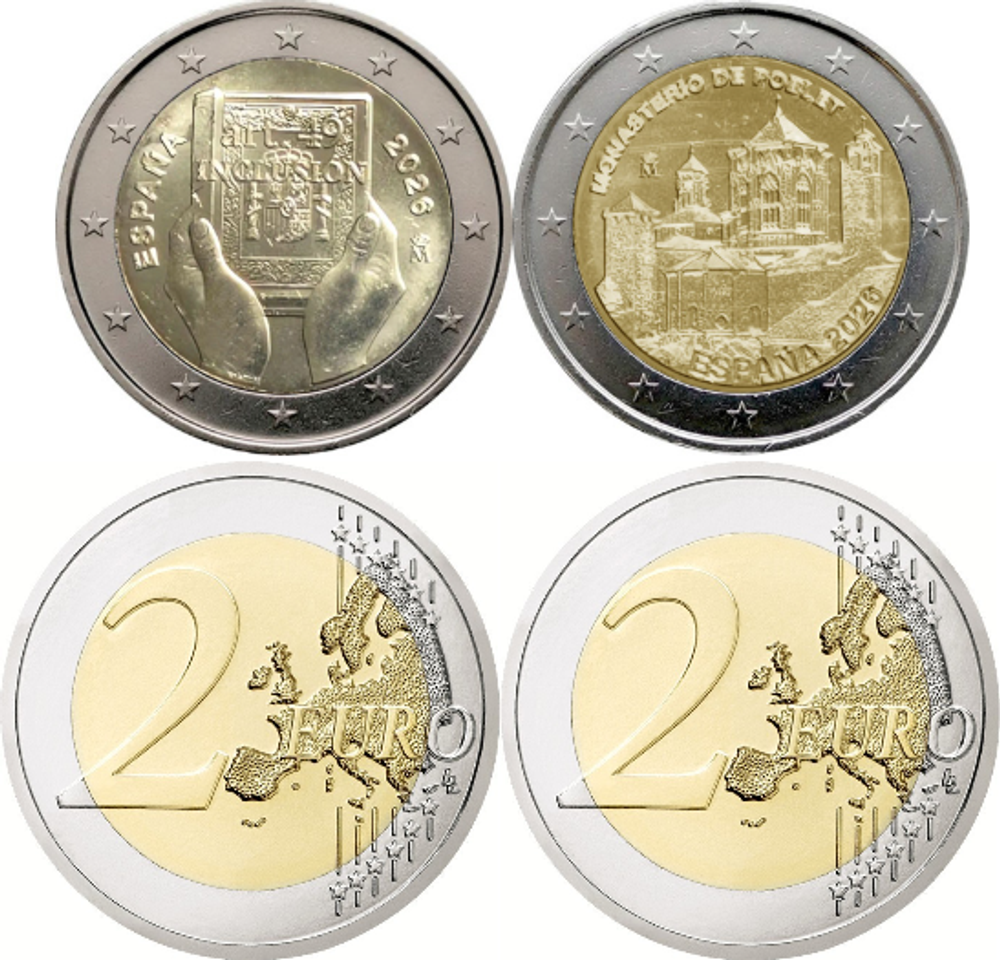 Испания 2 евро, 2026 Монастырь Поблет и Реформа Конституции UNC