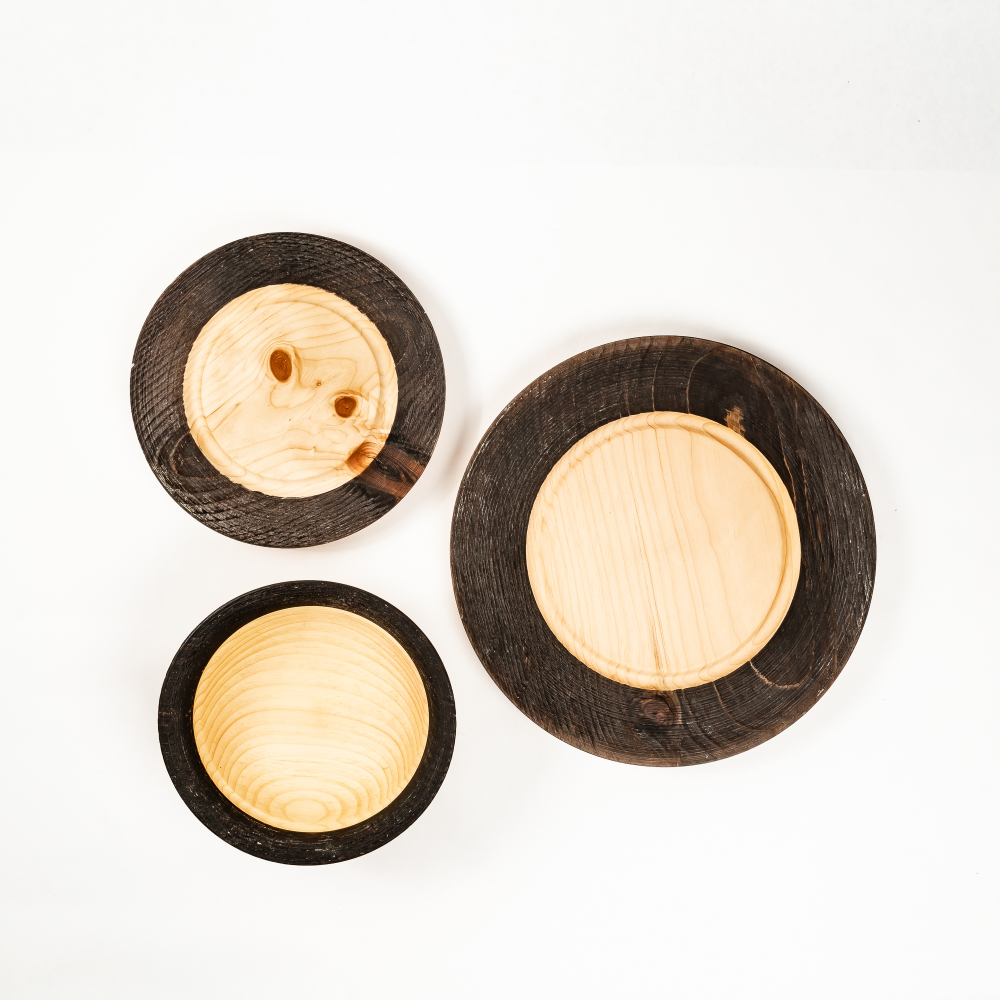 Набор деревянных тарелок из дерева сибирский кедр - 3 шт. TN79