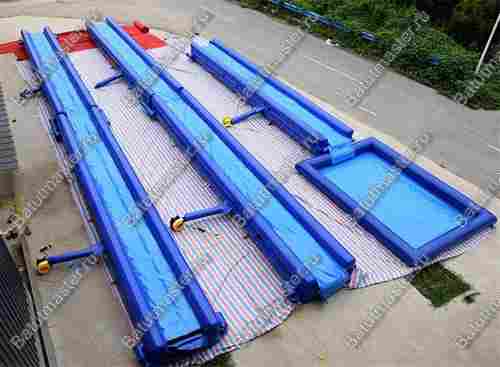 Водная горка с надувным дном, на подкачке ТУРБО "Гидроспуск", с бассейном, 150*3,5*0,8 м