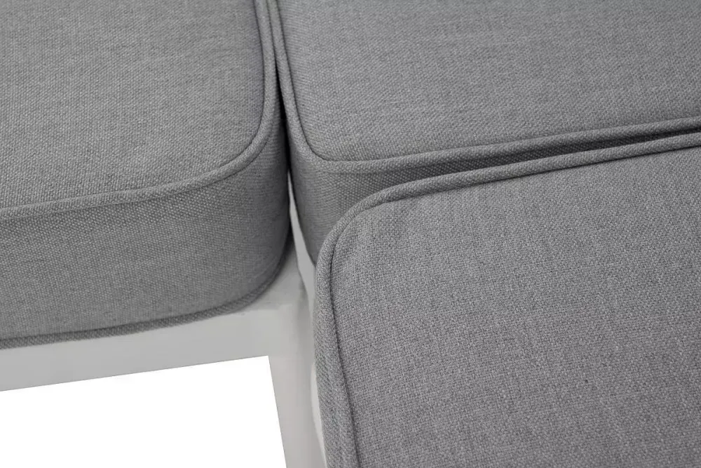 "Канны" диван модульный плетеный из роупа, каркас алюминий белый, роуп светло-серый круглый, ткань светло-серая