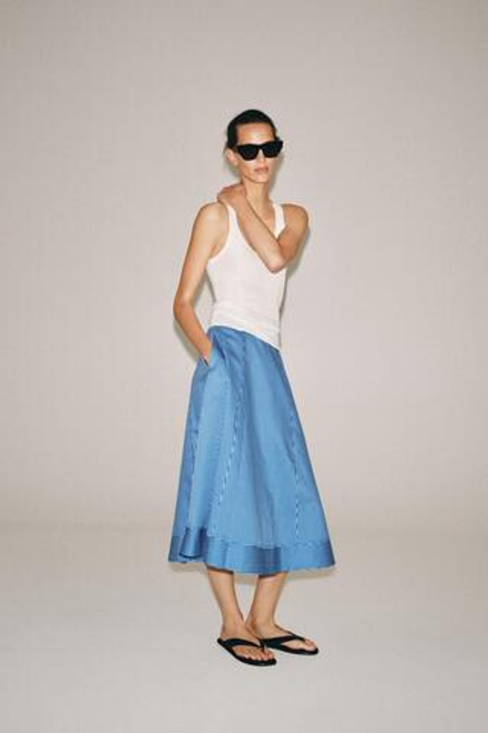 ZARA ЮБКА В ПОЛОСКУ — ZW COLLECTION, СИНИЙ/БЕЛЫЙ