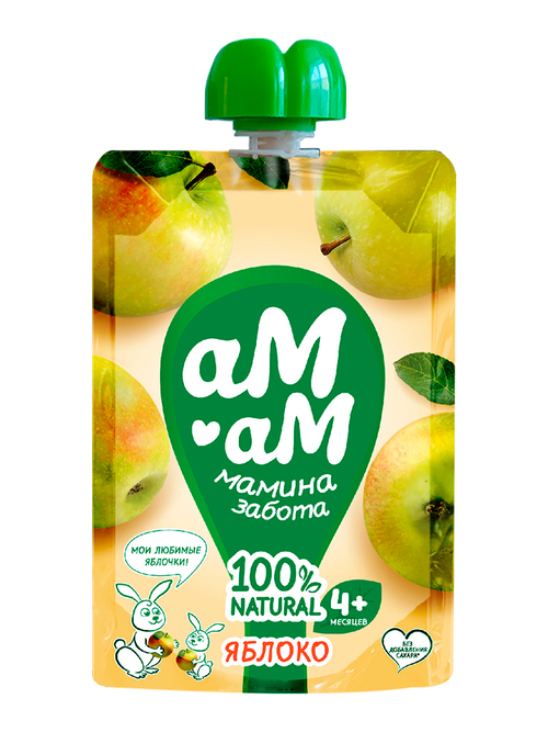 АМ-АМ Пюре из яблок для питания детей раннего возраста (с 4 месяцев), пауч, 90 г