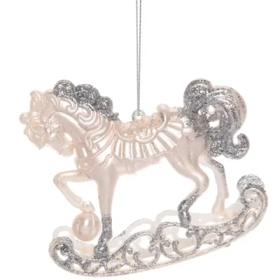 Подвеска «Морозная лошадка» 10*10 см, Белый/серебро