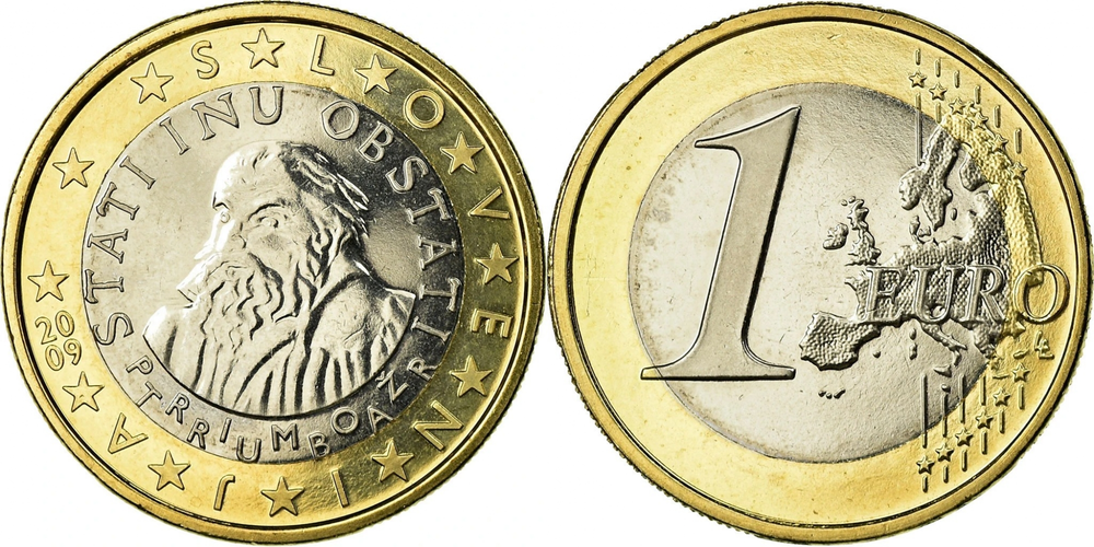 Словения 1 евро, 2007-2023 Приможа Трубара XF